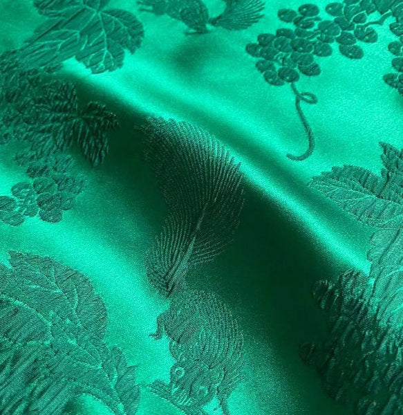 Dark green color fabric, silk jacquard fabric, animal and flower fabric, by the yard