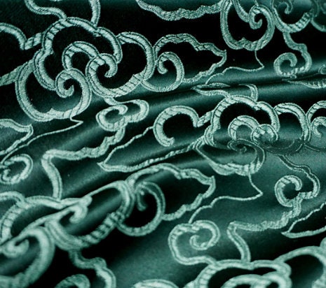 Hunter green color brocade fabric jacquard fabric, by the yard