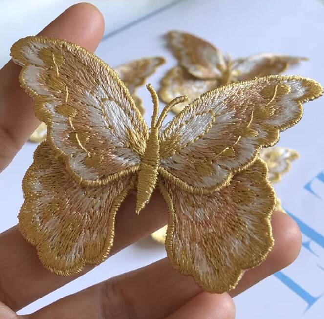 High quality double-layer 3D butterfly golden embroidery fabric patch dress Hanfu decorative patch hand sewing on