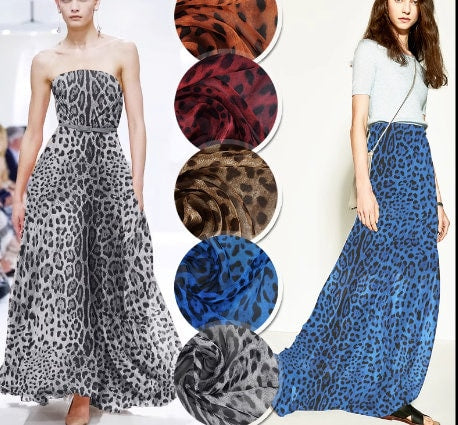 ON SALE, 6 Color High quality silk chiffon fabric, thin silk chiffon fabric, leopard style silk chiffon, leopards fabric