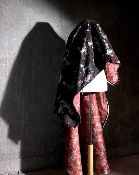 High quality jacquard fabric, black red gray color jacquard, wedding dress fabric, for cosplay