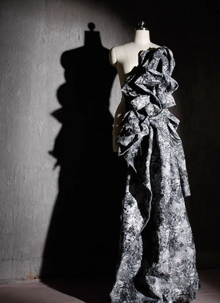 High quality jacquard fabric, black gray ink pattern texture jacquard fabric, wedding dress fabric, for cosplay