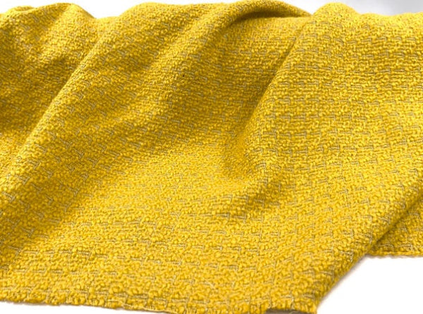 Mustard yellow pure wool fabric, bright woven tweed fabric, Autumn fabric, by the yard