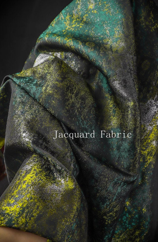 Green yellow color jacquard fabric, wedding jacket fabric, cosplay cloak fabric by the yard