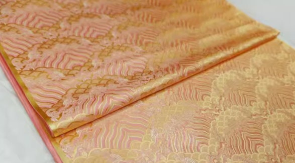 Light pink gold color brocade fabric,  jacquard fabric by the yard