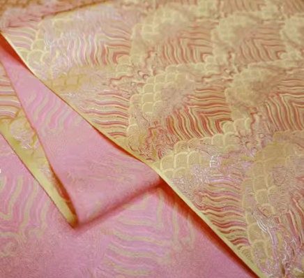 Light pink gold color brocade fabric,  jacquard fabric by the yard