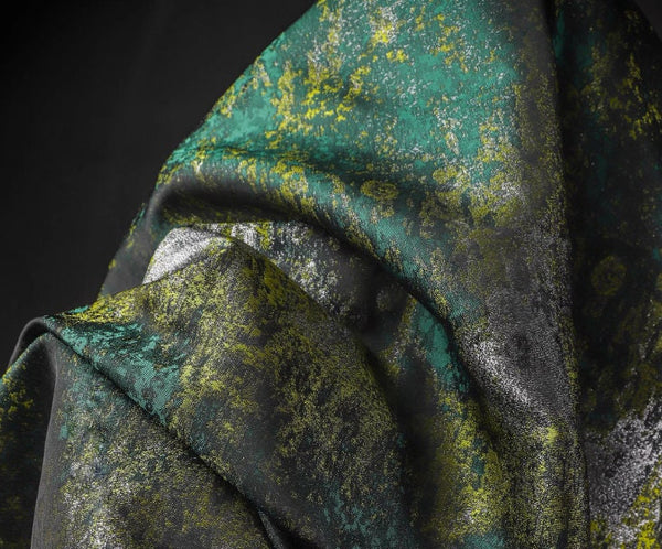 Green yellow color jacquard fabric, wedding jacket fabric, cosplay cloak fabric by the yard