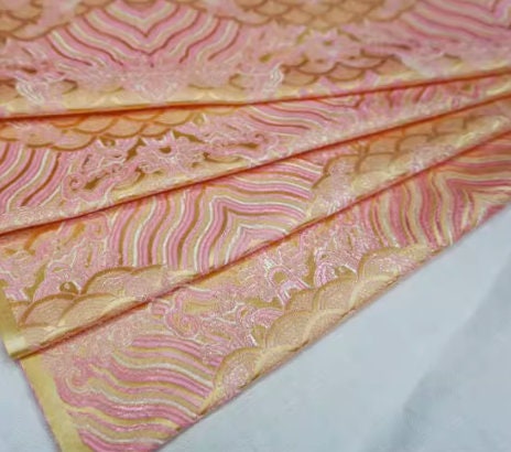 Light pink gold color brocade fabric,  jacquard fabric by the yard