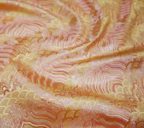 Light pink gold color brocade fabric,  jacquard fabric by the yard