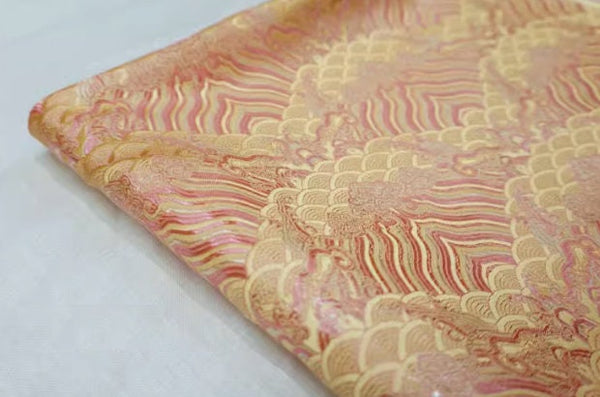 Light pink gold color brocade fabric,  jacquard fabric by the yard