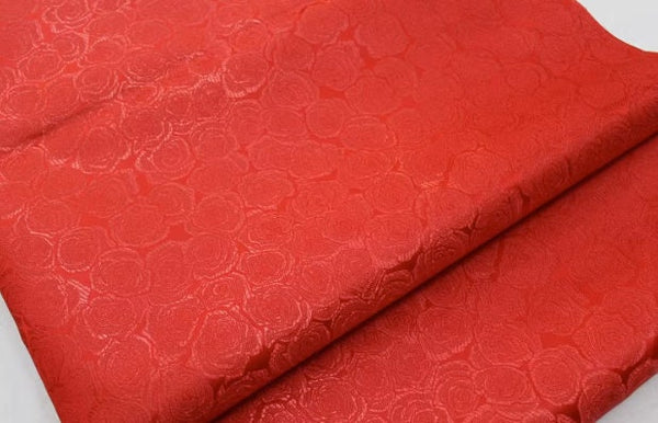 Red color brocade fabric with rose pattern, jacquard fabric, cosplay dress fabric, by the yard