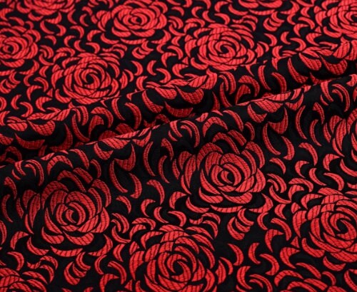 Red black color brocade fabric with rose pattern, jacquard fabric, cosplay dress fabric, by the yard