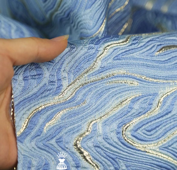 ON SALE, 3 Color Pink gold/blue gold/champagne gold color fabric marble patterned gold thread jacquard fabric with 3D texture,