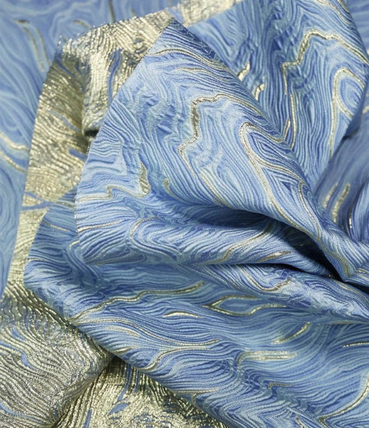 ON SALE, 3 Color Pink gold/blue gold/champagne gold color fabric marble patterned gold thread jacquard fabric with 3D texture,