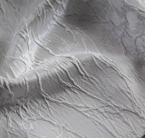 Off-white color plant style jacquard fabric, wedding jacquard fabric, fabric by the yard