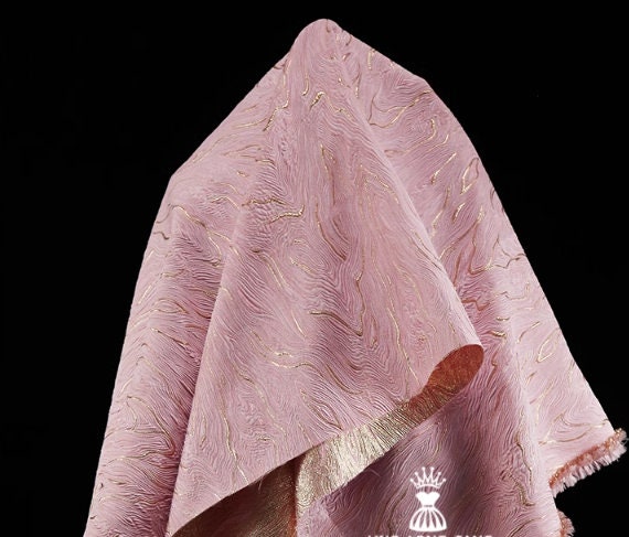 ON SALE, 3 Color Pink gold/blue gold/champagne gold color fabric marble patterned gold thread jacquard fabric with 3D texture,