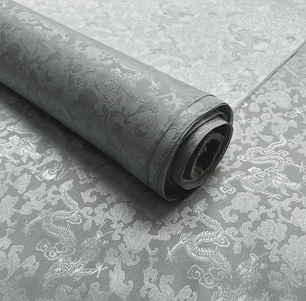 Dragon Pattern Grey Color Jacquard Silk Fabric Chinese Cheongsam Clothing Silk Fabric