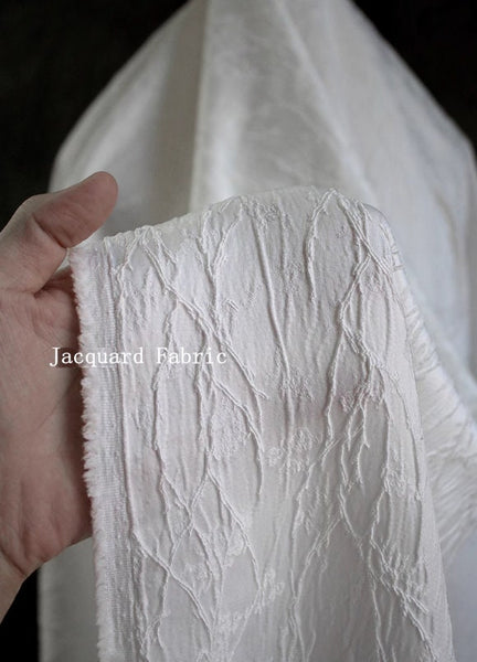 Off-white color plant style jacquard fabric, wedding jacquard fabric, fabric by the yard