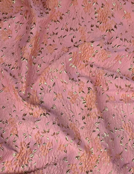 High quality jacquard fabric, pink gold  color jacquard fabric, wedding dress fabric, for jacket dress, by the yard