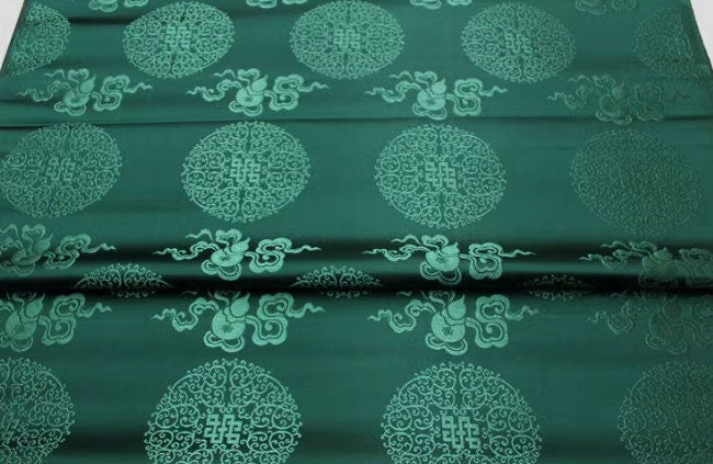 Dark green color gourd pattern brocade fabric, jacquard fabric, by the yard