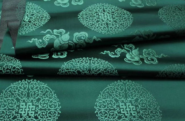 Dark green color gourd pattern brocade fabric, jacquard fabric, by the yard