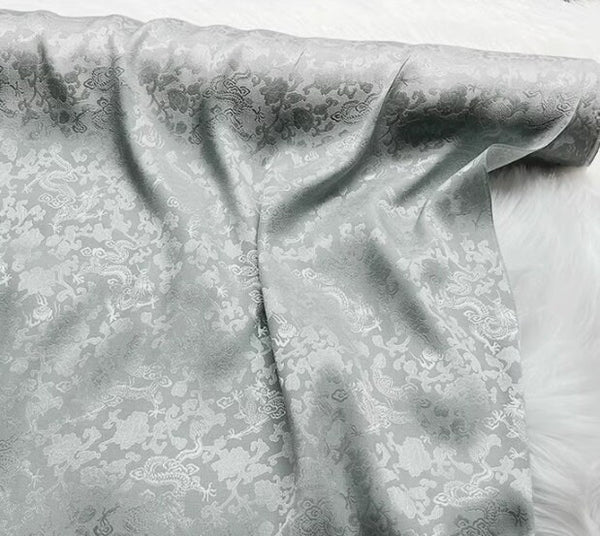 Dragon Pattern Grey Color Jacquard Silk Fabric Chinese Cheongsam Clothing Silk Fabric
