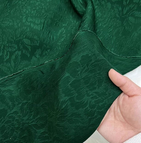 Hunter Green Color Flower Pattern Silk Jacquard Fabric, Wedding Dress Fabric,  Chinese Cheongsam Clothing Silk Fabric
