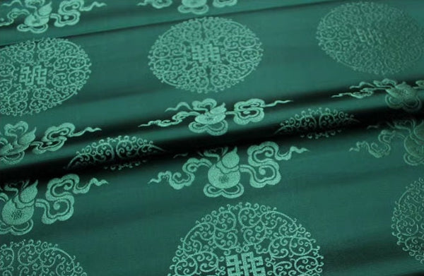 Dark green color gourd pattern brocade fabric, jacquard fabric, by the yard