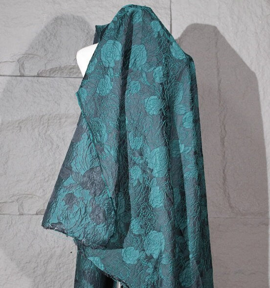 Green plum blossom texture embroidery, irregular jacquard fabric, dress, qipao, clothing designer fabric