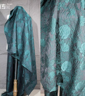 Green plum blossom texture embroidery, irregular jacquard fabric, dress, qipao, clothing designer fabric