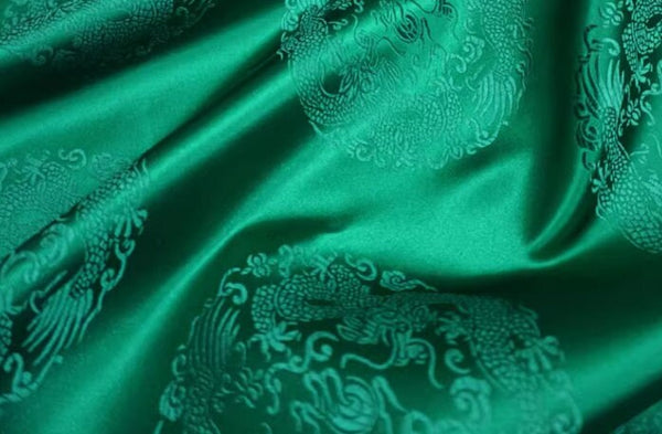 Green color brocade fabric with dragon pattern, jacquard fabric, Chinese patterns brocade fabric,  by the yard
