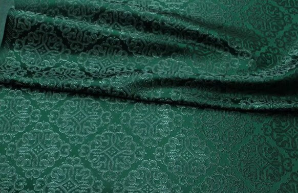 Lavender purple/Dark green color brocade fabric, jacquard fabric, by the yard