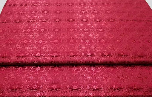 Dark red color brocade fabric, jacquard fabric, by the yard