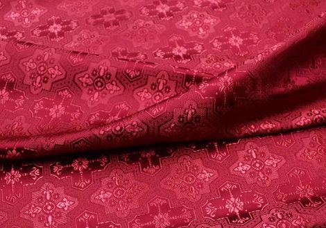 Dark red color brocade fabric, jacquard fabric, by the yard