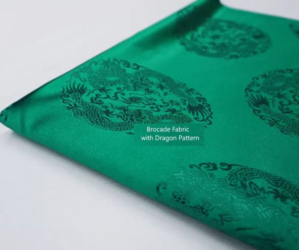 Green color brocade fabric with dragon pattern, jacquard fabric, Chinese patterns brocade fabric,  by the yard