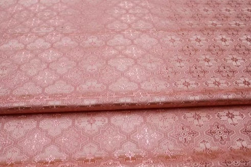 Light grey/light pink color brocade fabric, jacquard fabric, by the yard
