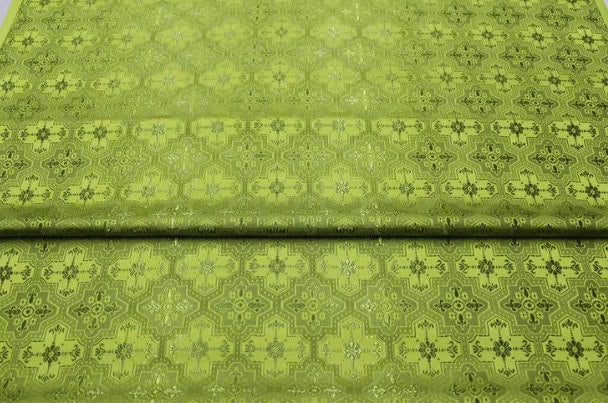 Grass green color brocade fabric, cosplay dress fabric, fabric by the yard