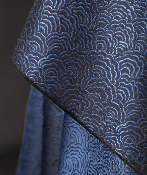 Wide navy blue color water wave brocade fabric, brocade curtains fabric, fabric by the yard