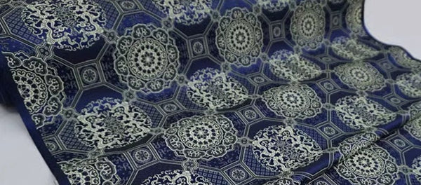 High quality brocade fabric, jacquard fabric, Tang-suit dress fabric, navy blue  color brocade fabric, Chinese pattern fabric