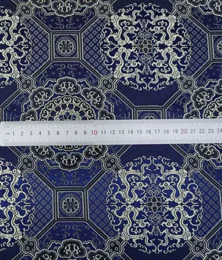 High quality brocade fabric, jacquard fabric, Tang-suit dress fabric, navy blue  color brocade fabric, Chinese pattern fabric