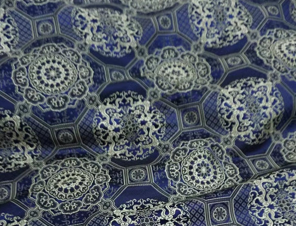 High quality brocade fabric, jacquard fabric, Tang-suit dress fabric, navy blue  color brocade fabric, Chinese pattern fabric