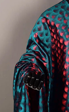 Peacock green red color fabric, brocade fabric, jacquard fabric,  cosplay dress fabric, by the yard