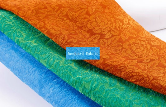 Glossy, slightly translucent, green, blue, orange, mulberry silk jacquard fabric, qipao, Summer dress fabric, DIY