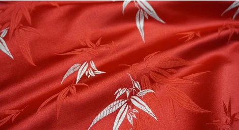 Red color bamboo leaf brocade fabric jacquard fabric qipao fabric Tang suit fabric,
