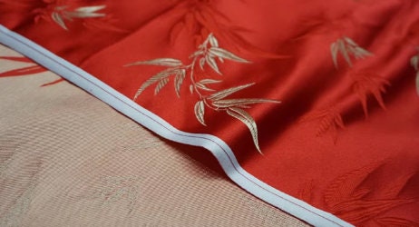 Red color bamboo leaf brocade fabric jacquard fabric qipao fabric Tang suit fabric,