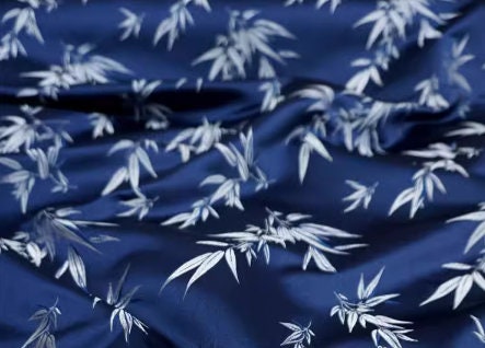 Navy blue color bamboo leaf brocade fabric jacquard fabric qipao fabric Tang suit fabric,