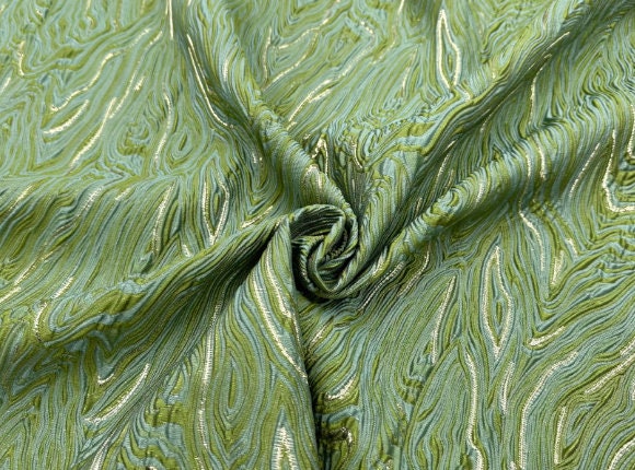 ON SALE, Green gold color jacquard fabric with wave style, fashion jacquard fabric, fabric by the yard