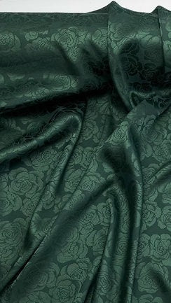 ON SALE, Glossy Dropping Ink Green Dark Pattern Rose Jacquard Elastic Simulation Silk Satin Fabric Spring/Summer Hanfu Qipao Fabric,