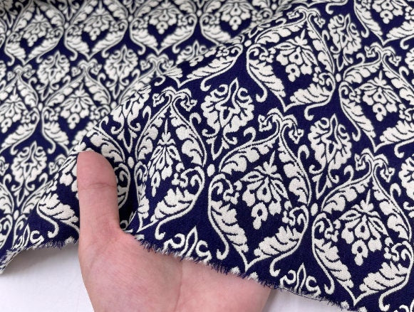 National style navy blue antique style jacquard fabric set windbreaker dress designer spring and autumn fabric