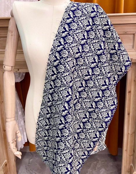 National style navy blue antique style jacquard fabric set windbreaker dress designer spring and autumn fabric